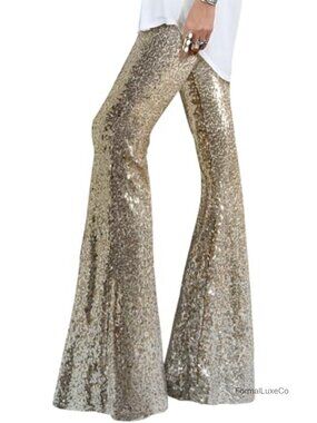 Sequins Flare Pants High Waisted Wide Leg Bell Bottom Night Out Clubwear